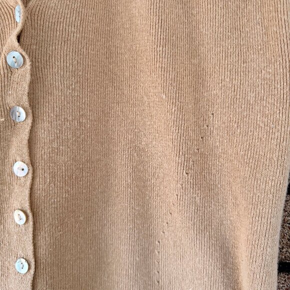 CLIO Vintage 90s Beige Ribbed Knit Polo Cardigan Button Front Short Sleeve L - Picture 2 of 5